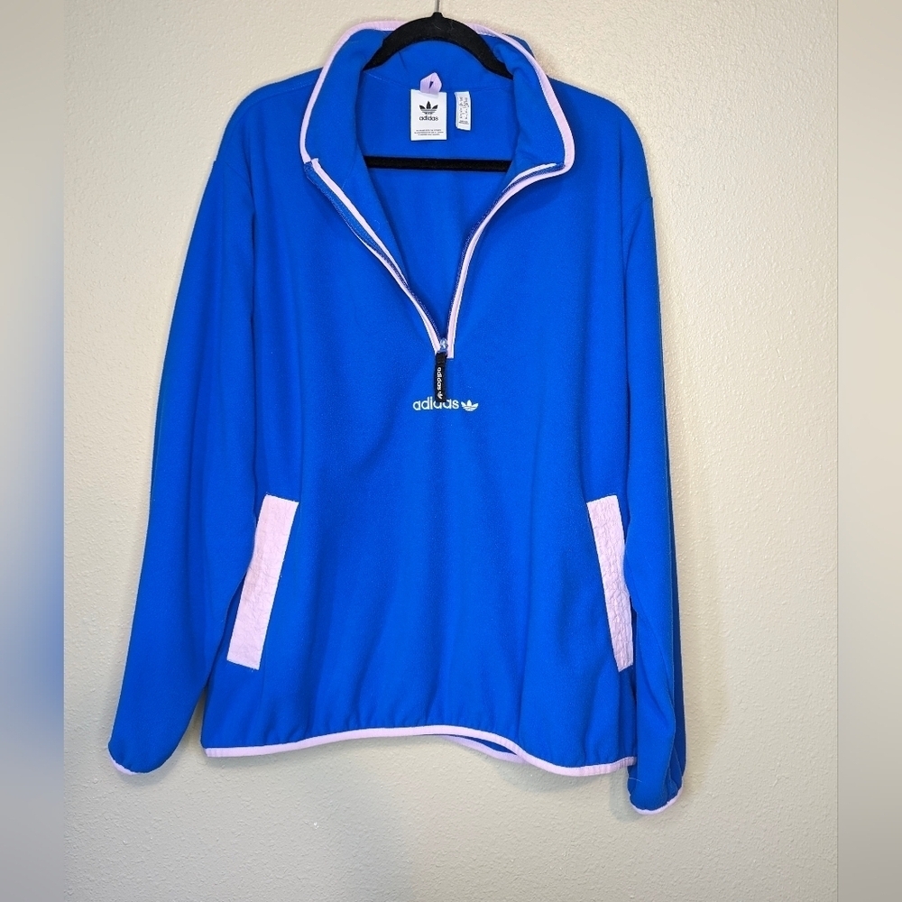 Adidas 1/2 zip pull over Cobalt blue with lilac trim retro colors size XL - Picture 7 of 10